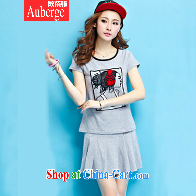 The Pei-hee summer 2015, Korean Beauty Sports & Leisure package style with embroidery stitching short sleeve with light gray XL, Auberge, shopping on the Internet