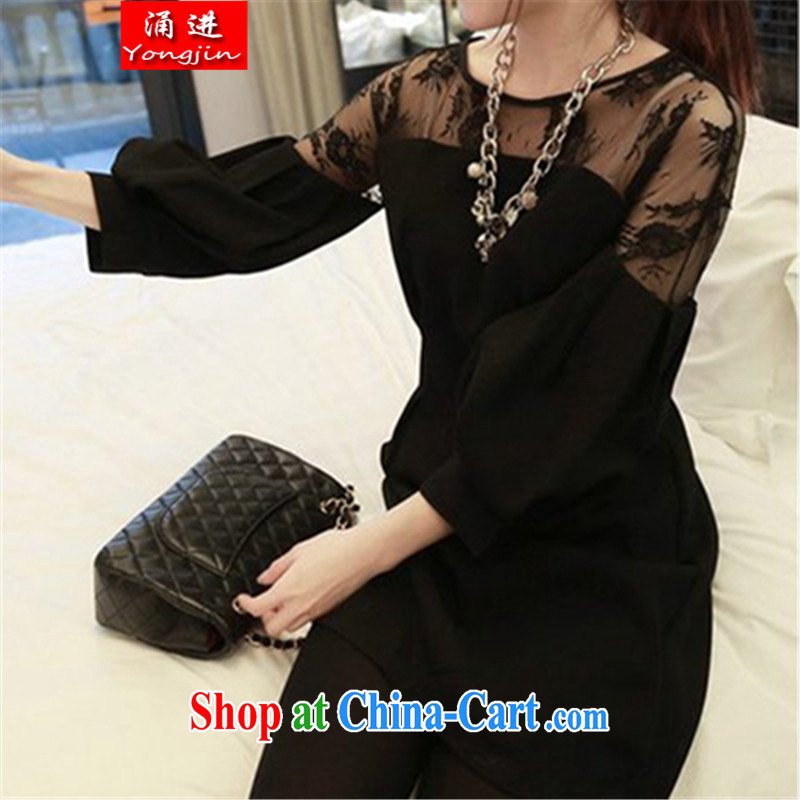 The 2015 spring new night buds silk yarn stitching sexy 7 100 cuff hem loose the code dress female 200 jack to wear black 9913 L 100 - 125 jack, Chung, and shopping on the Internet