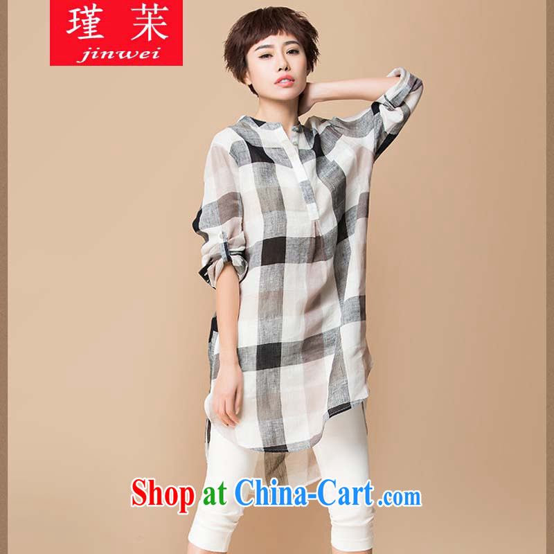 keun 苿 2015 spring and summer load Grid in Europe and the liberal, female long-sleeved round neck dress JW G 8802 328 grid XL