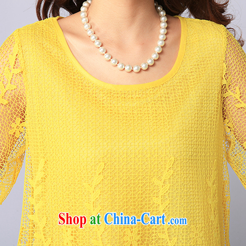 Jade her Korean version of the greater Code women dresses 2015 spring and summer, thick MM graphics thin hook flower Openwork lace solid dress shirt female lemon yellow 3XL (recommendations 140 - 160 catties, jade, and shopping on the Internet