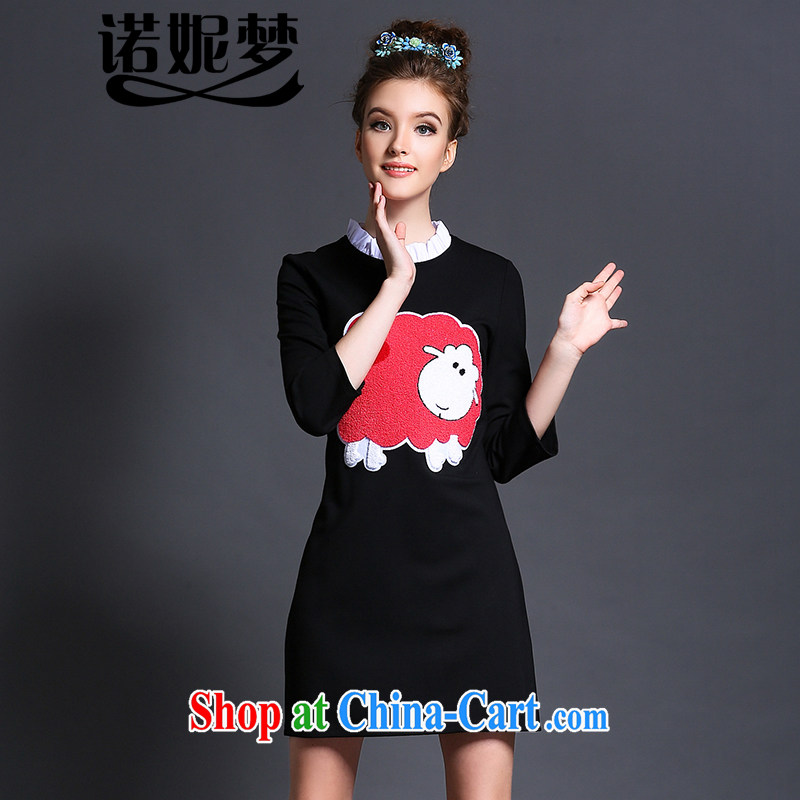Connie's dream European and American high-end and indeed increase, female 200 Jack 2015 spring new style stitching, for small sheep embroidered dresses G 1539 black XXXXL