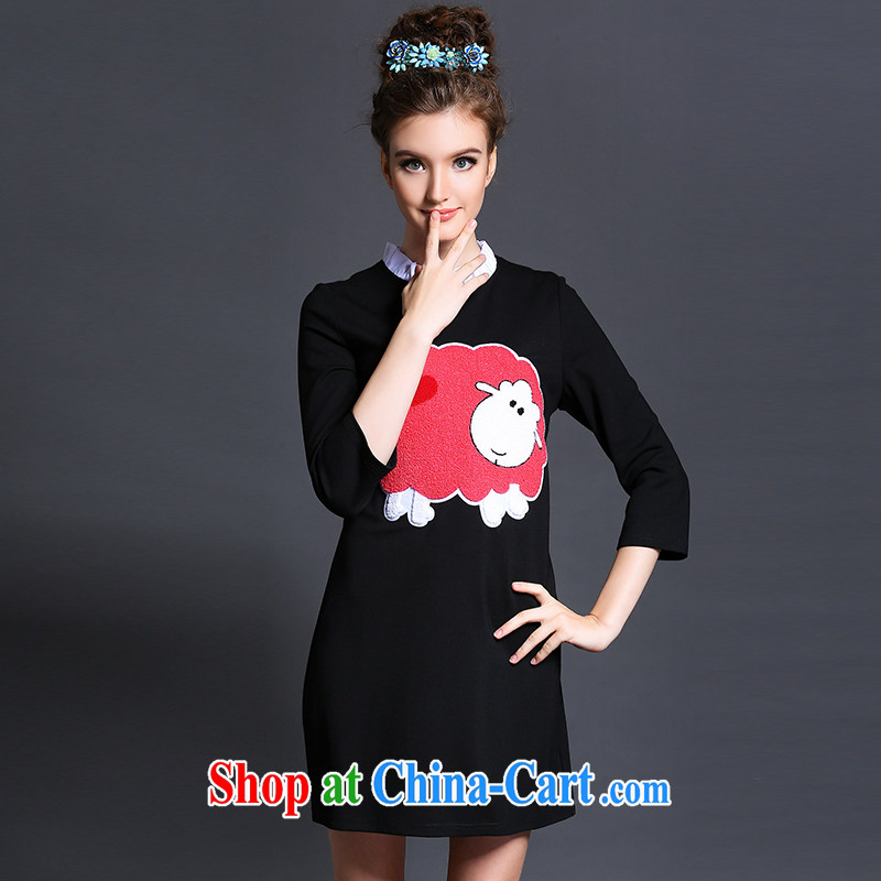 Connie's dream in Europe and high-end the fat increase, female 200 Jack 2015 spring new style stitching, for small sheep embroidered dresses G 1539 black XXXXL, Anne's dream, shopping on the Internet