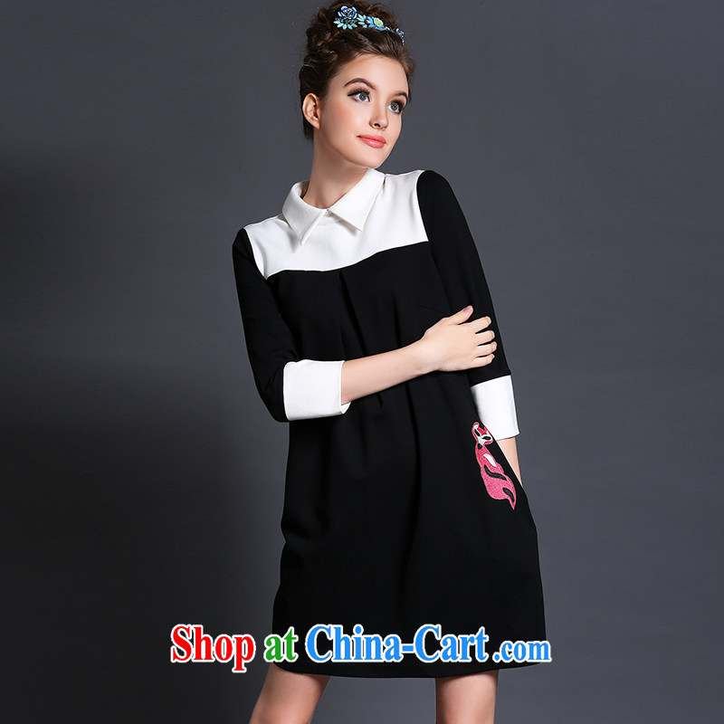Connie's dream high-end in Europe and indeed the XL female 200 Jack 2015 spring new stylish black-and-white knocked color embroidery graphics thin dresses G 1561 black XXXXXL, Anne's dream, shopping on the Internet
