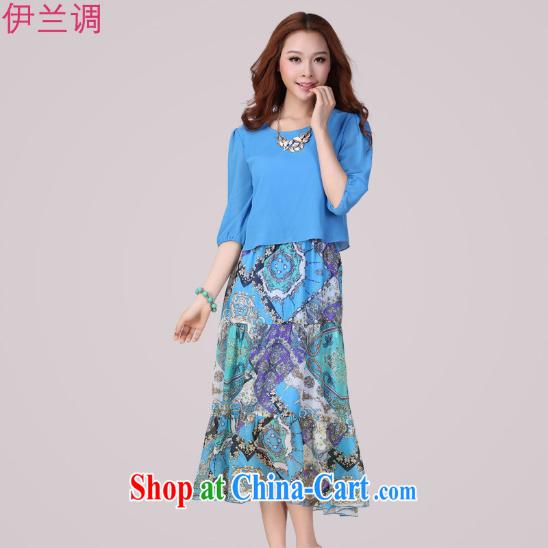 The estimated increase, women dresses 2142 mm thick summer 2015 new Snow woven beauty long skirt in floral cuff 2142 blue XXXXL