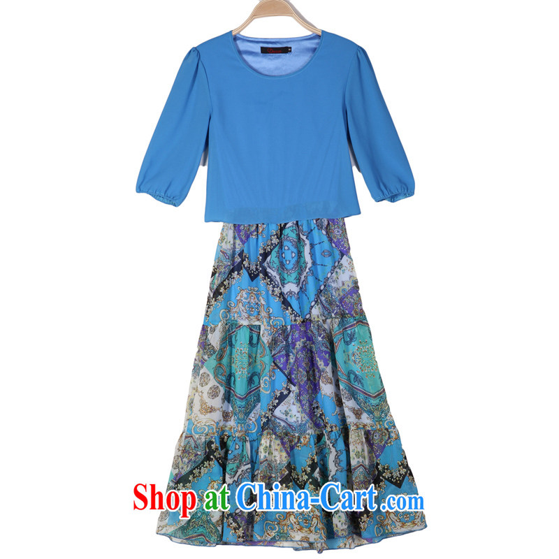 The estimated increase, women dresses 2142 mm thick summer 2015 new Snow woven beauty long skirt in floral cuff 2142 blue XXXXL, blue, and, on-line shopping