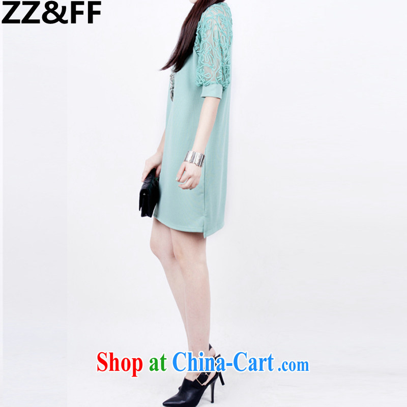 ZZ &FF 2015 summer new products in Europe and loose video thin lace stitching short-sleeved snow woven dresses and indeed increase, female mint green XXXXXL, ZZ &FF, shopping on the Internet