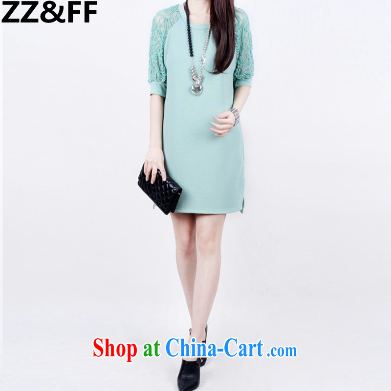ZZ &FF 2015 summer new products in Europe and loose video thin lace stitching short-sleeved snow woven dresses and indeed increase, female mint green XXXXXL, ZZ &FF, shopping on the Internet