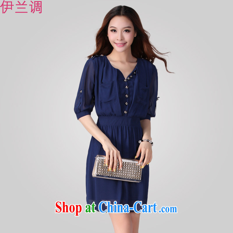 The estimated increase, female, blue-2113, snow cuff woven dresses thick mm summer 2015 new Korean summer cultivating deep blue XXXXL