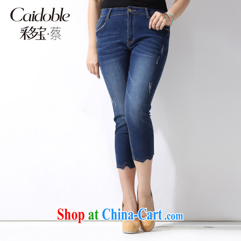 the more Treasure summer 2015 new thick MM female decoration, 100 ground graphics thin large number 7 pants jeans K 620 denim blue 38