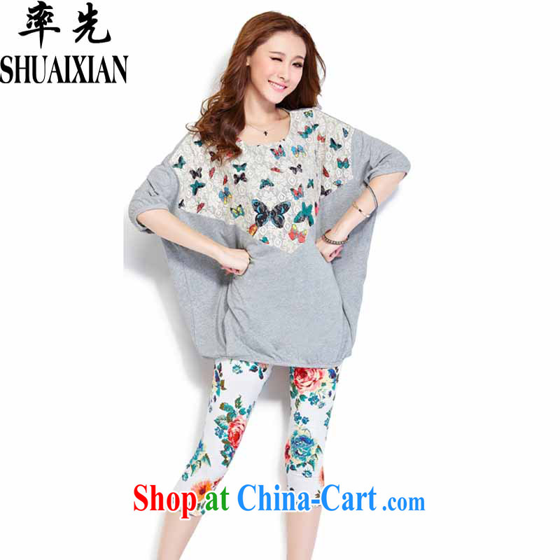 First summer 2015 installation of new, thick MM larger female cotton short-sleeved loose T-shirt and indeed increase sport and leisure Package - 8062 gray 4 XL