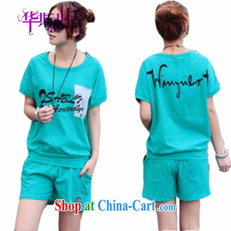 Bat T-shirt Han version T shirts shorts Ladies' Wear package summer leisure package female Lake blue XL, China, North shields, and shopping on the Internet