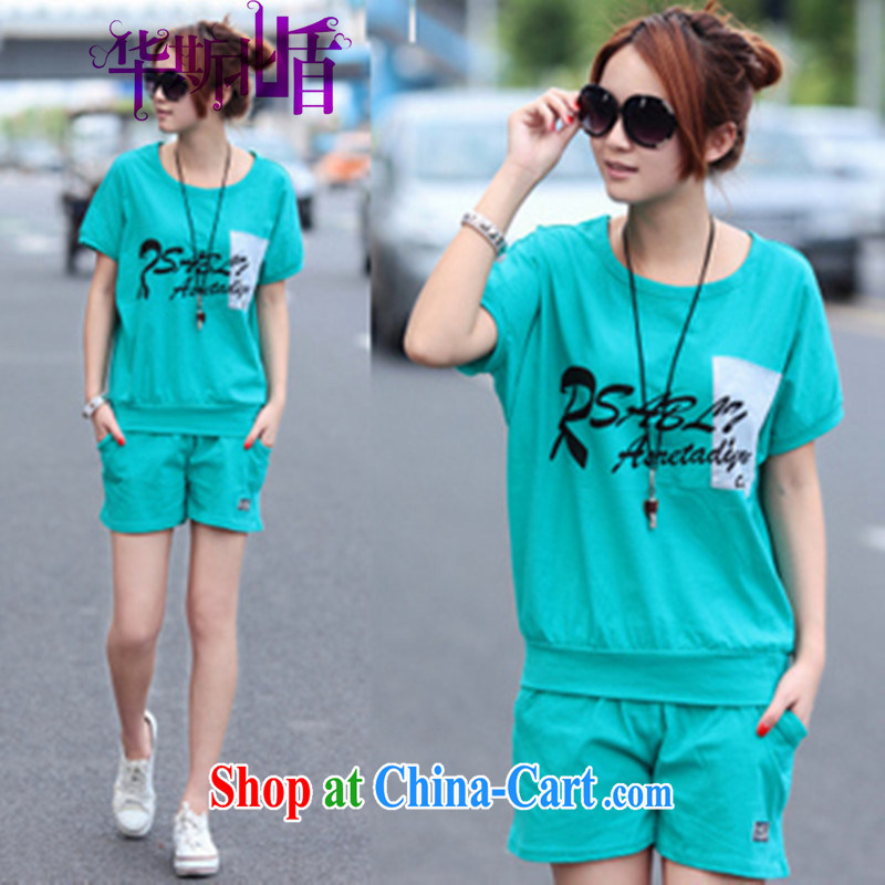 Bat T-shirt Han version T shirts shorts Ladies' Wear package summer leisure package female Lake blue XL, China, North shields, and shopping on the Internet