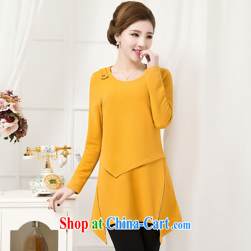 The line spend a lot code female Korean version of the new, round-collar graphics thin long-sleeved, long, irregular, with dresses spring dress, solid through 1 - 4715 deep orange color 4 XL, sea routes, and, on-line shopping
