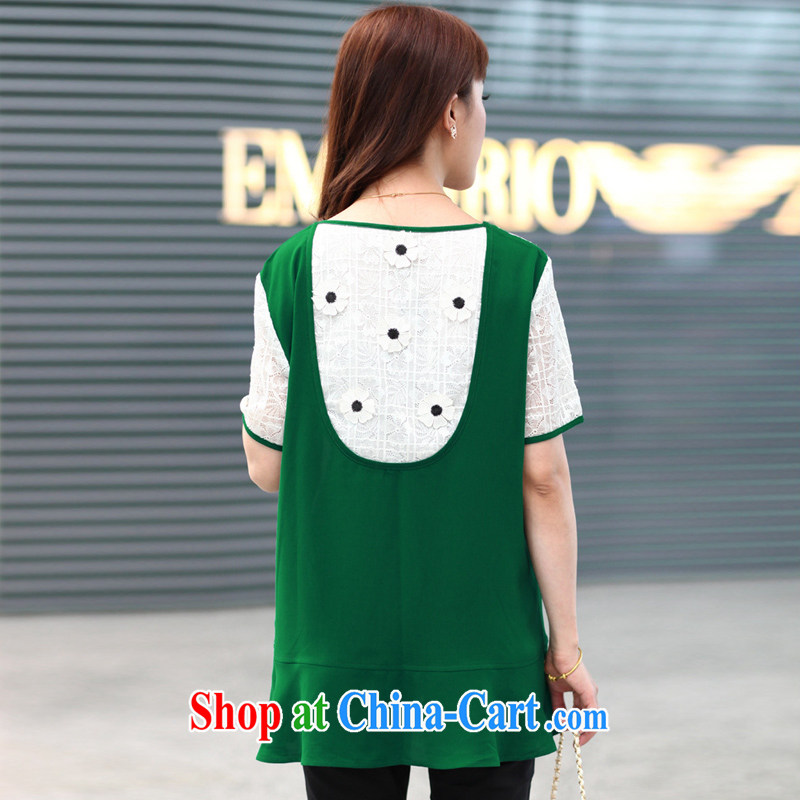 Early morning would be 2015 spring and summer, the Korean version is the XL women mm thick loose video thin knocked color lace stitching flouncing T pension green 3 XL (recommendations 150 - 165 catties, morning, and shopping on the Internet