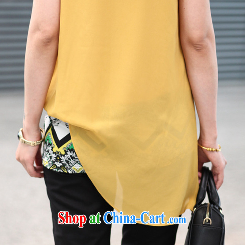 Morning would be 2015 spring and summer with new Korean version is indeed the XL women mm thick beauty graphics thin round-collar short-sleeve leave two snow woven shirts T yellow 5 XL (recommendation 180 - 200 catties, morning, and, shopping on the Internet