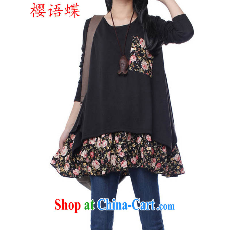 Cherry, Butterfly Spring and Autumn 2015 the new leave of two parts thick MM round-collar pocket solid color dresses, with the long-sleeved dresses female black XXL, cherry, Butterfly (yintalkabutterfly), online shopping