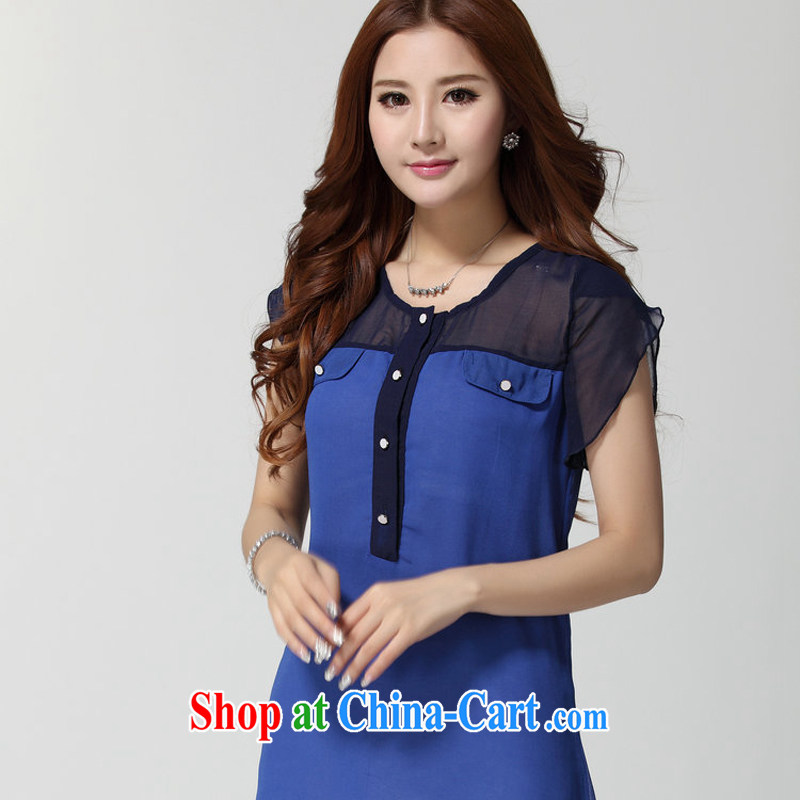 Land is still the Yi, female 2015 summer new Korean version the FAT and FAT MM graphics thin short-sleeved snow woven shirts shirt women 3016 blue XXL, land is still the garment, and, shopping on the Internet