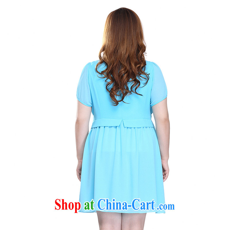 Slim Li-su 2015 summer new, larger female round-collar short-sleeve graphics thin solid-colored snow woven dresses skirts Q 7721 blue 2 XL, slim Li-su, and, on-line shopping