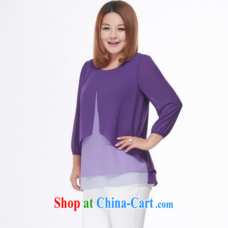 MsShe XL girls 2015 new summer 7 cuff flouncing round-collar snow woven T-shirt 2863 purple 5 XL, Susan Carroll, Ms Elsie Leung Chow (MSSHE), online shopping