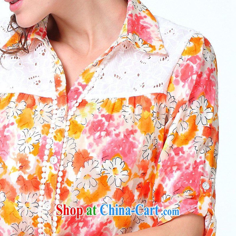 Lovers in Paris (abaparis) the code female summer wear lapel cuff in pure cotton floral casual shirt women 3844 orange XXXL, abaparis, shopping on the Internet