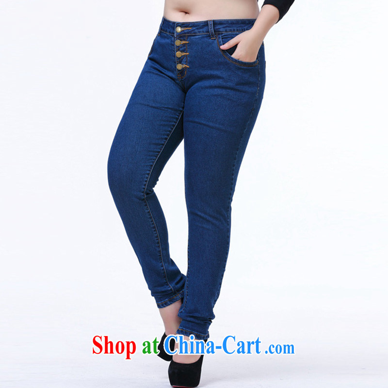 According to perfect 2015 new emphasis on sister the fat King, blue jeans high waist-tie beauty video skinny legs pants pants Y 2063 blue 4 XL, according to perfect (Yibofei), online shopping