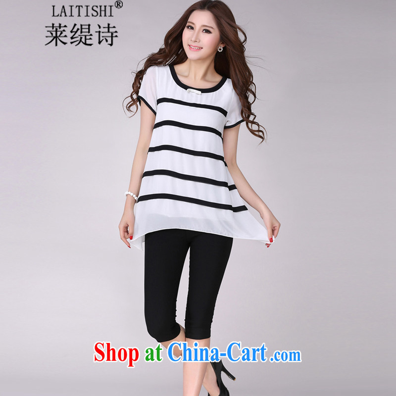 Tony Blair has long poem summer 2015 New T shirts loose Korean black-and-white stripes larger female snow woven shirts 8106 #black XL, economy, poetry, shopping on the Internet