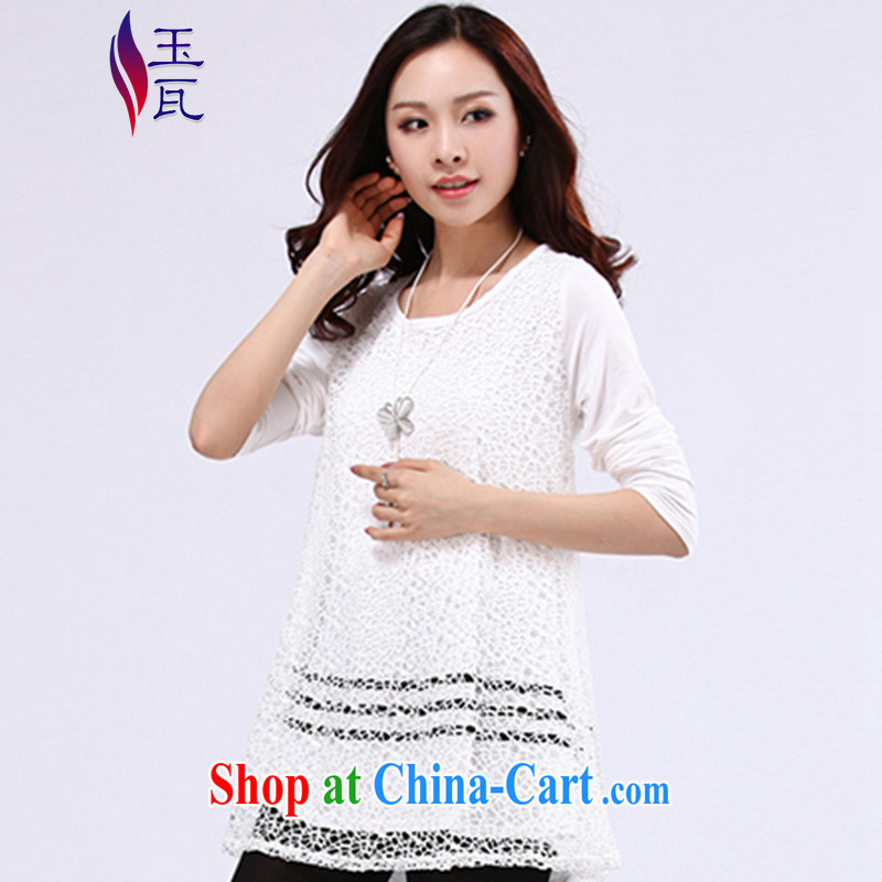 Yu w 2015 spring and summer lace shirt XL female graphics thin thick sister Korean solid 2382 T-shirt white large XXXL codes, Yu w, shopping on the Internet