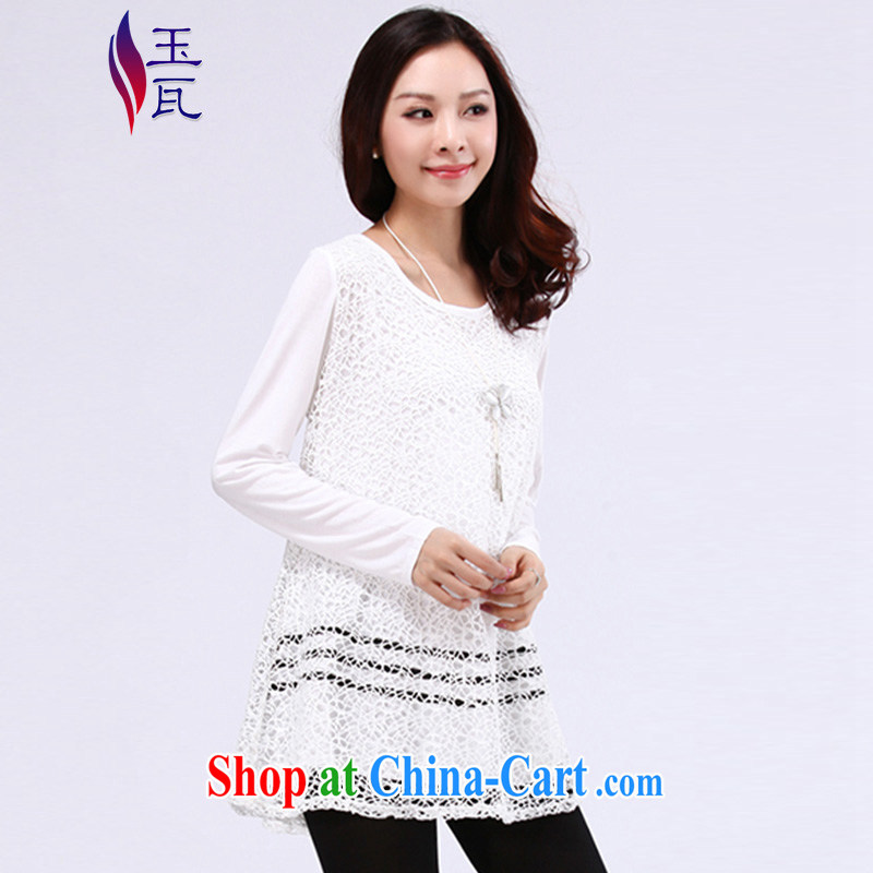 Yu w 2015 spring and summer lace shirt XL female graphics thin thick sister Korean solid 2382 T-shirt white large XXXL codes, Yu w, shopping on the Internet