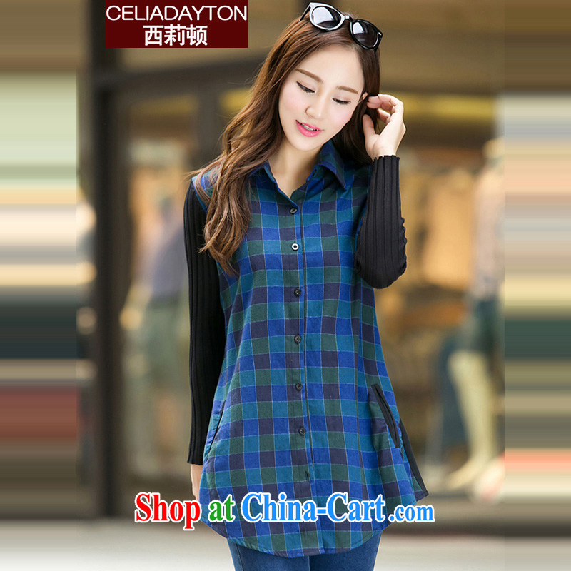 Ms. Cecilia Clinton's large, female 2015 spring loaded thick mm new AD and indeed intensify, loose, long, Korean cotton checkered shirt girls long-sleeved shirts Solid Blue Wave 5 XL, Cecilia Medina Quiroga (celia Dayton), online shopping
