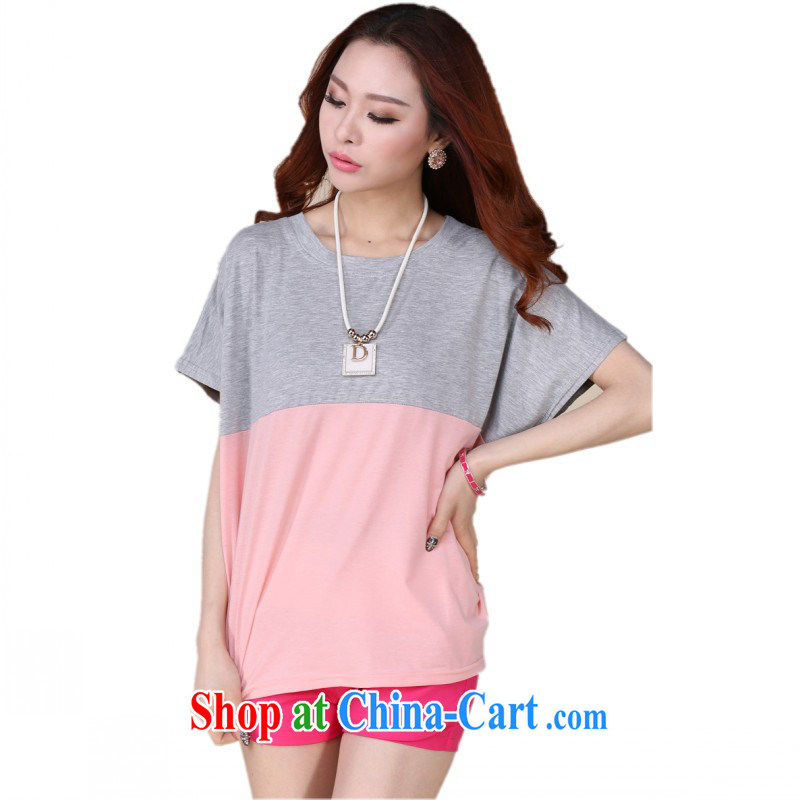 The e-mail package is indeed the king, Korean bat T-shirt 2015 new summer leisure relaxed, spell-color T shirt graphics thin, generation, T-shirt pink 4XL approximately 180 - 220 jack