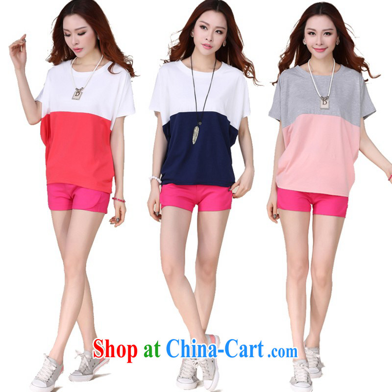 The package mail the fat King, Korean bat T-shirt 2015 new summer leisure relaxed, spell-color T shirt graphics thin, generation, T-shirt pink 4XL approximately 180 - 220 jack, land is still the garment, shopping on the Internet