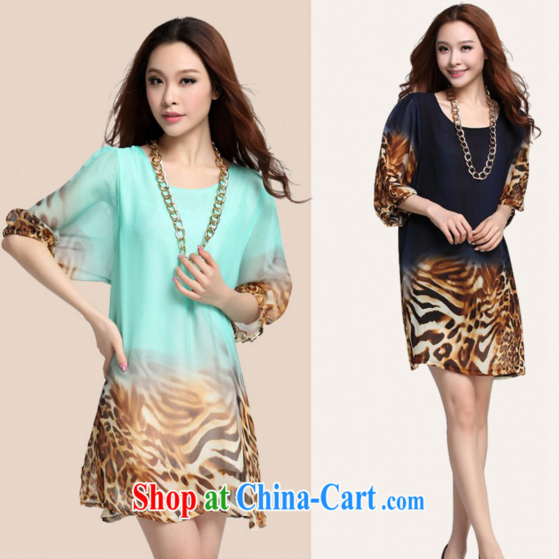 The package mail and ventricular hypertrophy, ladies dresses and stylish lady Leopard stamp horn, snow cuff woven skirt and stylish graphics thin loose, blue 4 XL approximately 180 - 210 jack, land is still the garment, shopping on the Internet