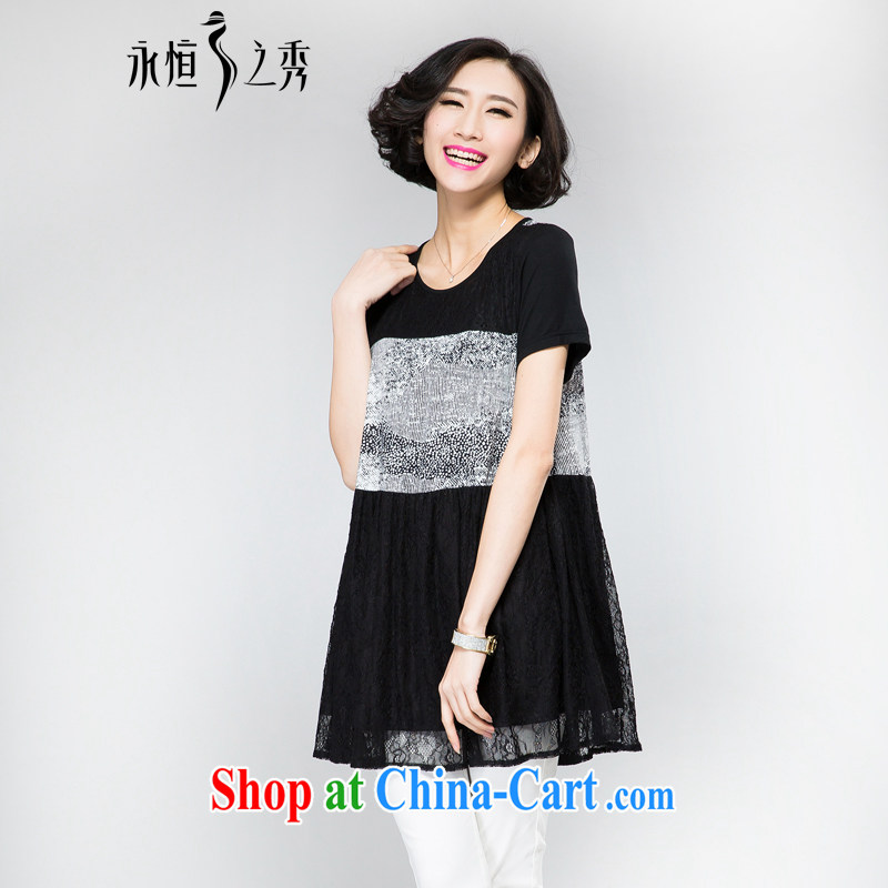 Eternal-soo and indeed increase, female dress thick sister 2015 summer new thick mm thick, graphics thin, snow-woven lace loose short-sleeve dress black 4 XL, eternal, and the show, and online shopping