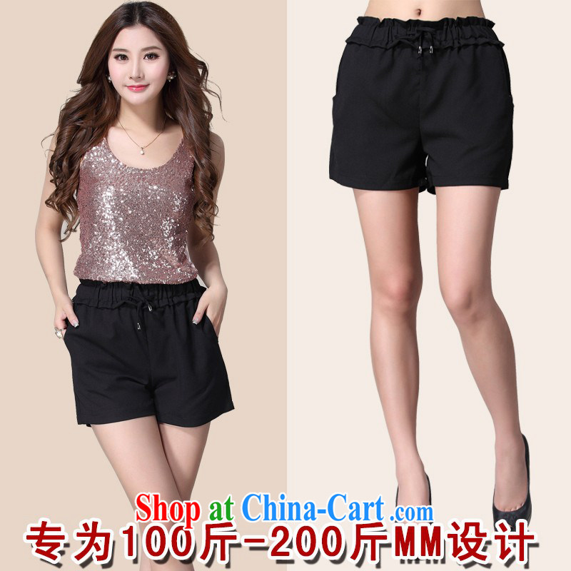 The package mail thick sister XL shorts 2015 summer new drawcord elasticated waist graphics thin hot pants leisure 100 ground female pants solid black 3 XL 2 feet 4 - 2 feet 6, land is still the garment, and shopping on the Internet