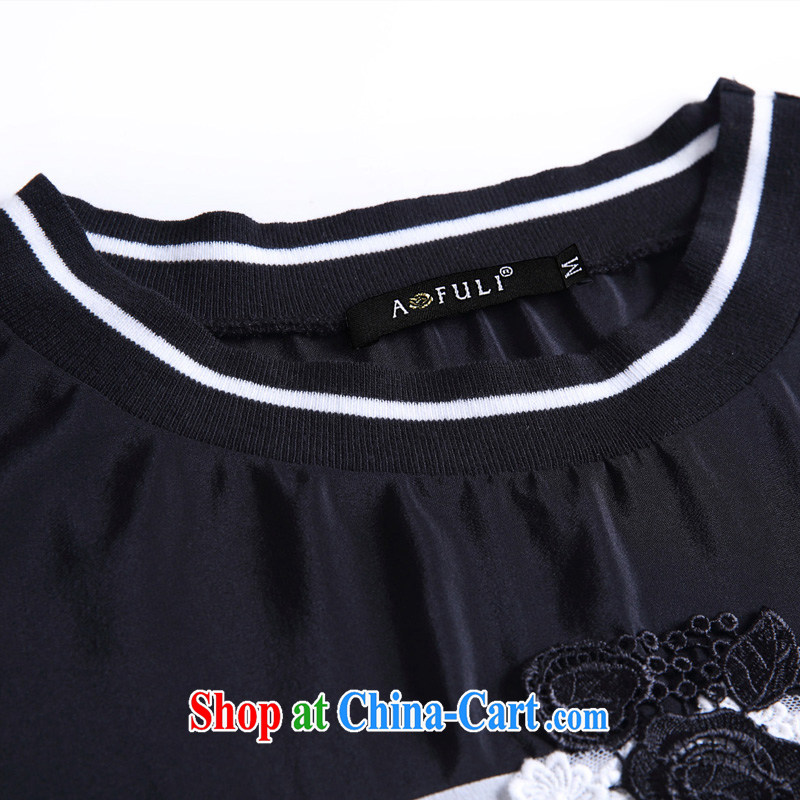 Connie's dream European and American high-end and is indeed increasing, female 200 Jack 2015 summer new round-collar embroidery lace stitching loose short-sleeved dresses G 104 black XXXXL, Connie dreams, shopping on the Internet