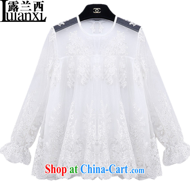 Terrace, Western Europe and the United States, the female loose A type embroidery lace shirt, the root yarn T-shirt, white 5 XL 180 - 200 Jack left and right