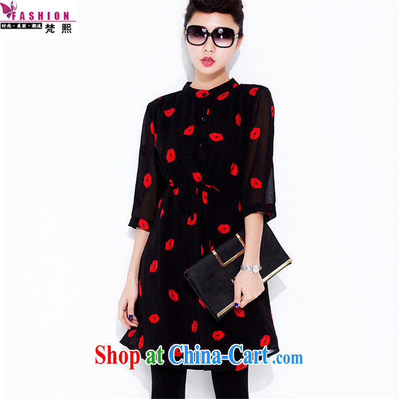 Van Gogh Hee-spring new large Code women's clothing thick MM custom 200 Jack embroidery lipstick snow-woven dresses solid skirt the code dress black XXXL, Van Gogh-hee, shopping on the Internet