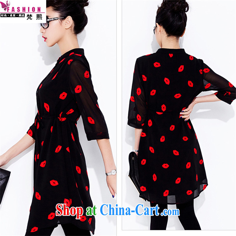 Van Gogh Hee-spring new large Code women's clothing thick MM custom 200 Jack embroidery lipstick snow-woven dresses solid skirt the code dress black XXXL, Van Gogh-hee, shopping on the Internet