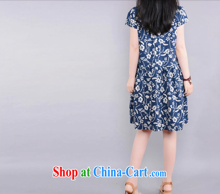 To Love, summer 2015 new female ethnic wind linen floral high-waist graphics thin large, very casual short-sleeve dress dark blue XXL pictures, price, brand platters! Elections are good character, the national distribution, so why buy now enjoy more preferential! Health