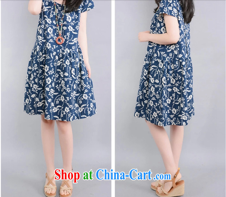 To Love, summer 2015 new female ethnic wind linen floral high-waist graphics thin large, very casual short-sleeve dress dark blue XXL pictures, price, brand platters! Elections are good character, the national distribution, so why buy now enjoy more preferential! Health