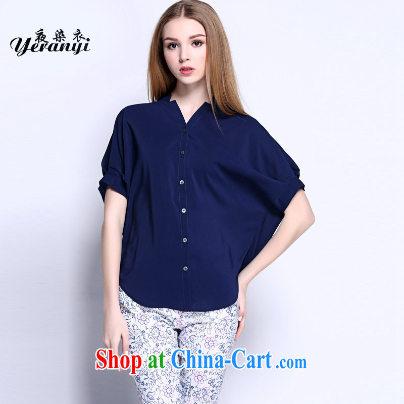 My dyeing clothing spring 2015 new Europe and North America, the female loose video thin bat sleeves T-shirt dark blue 4 XL _155 - 170 _ jack