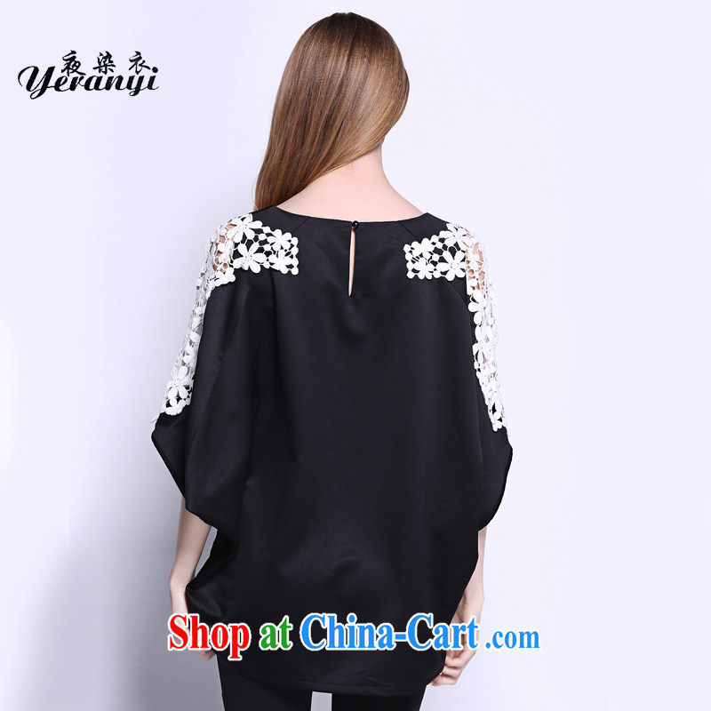 My dyeing clothing summer 2015 new, the United States and Europe, women spend a Openwork mm thick loose video thin bat sleeves T-shirt black 3 XL (140 - 155 ) jack, the night dyed Yi (yeranyi), online shopping