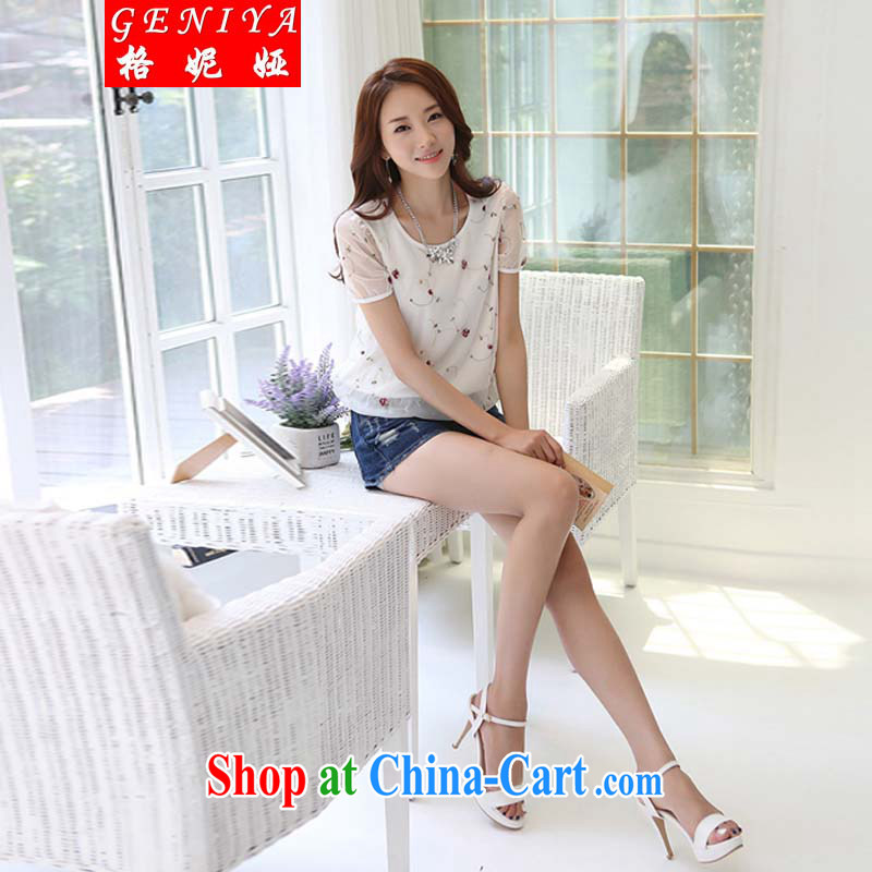 The Eugenia Brizuela de Avila 2015 spring and summer new Korean embroidery snow woven shirts ladies large, loose T-shirt short-sleeved shirt T female white XXL, Eugenia Brizuela de Avila (geniya), online shopping