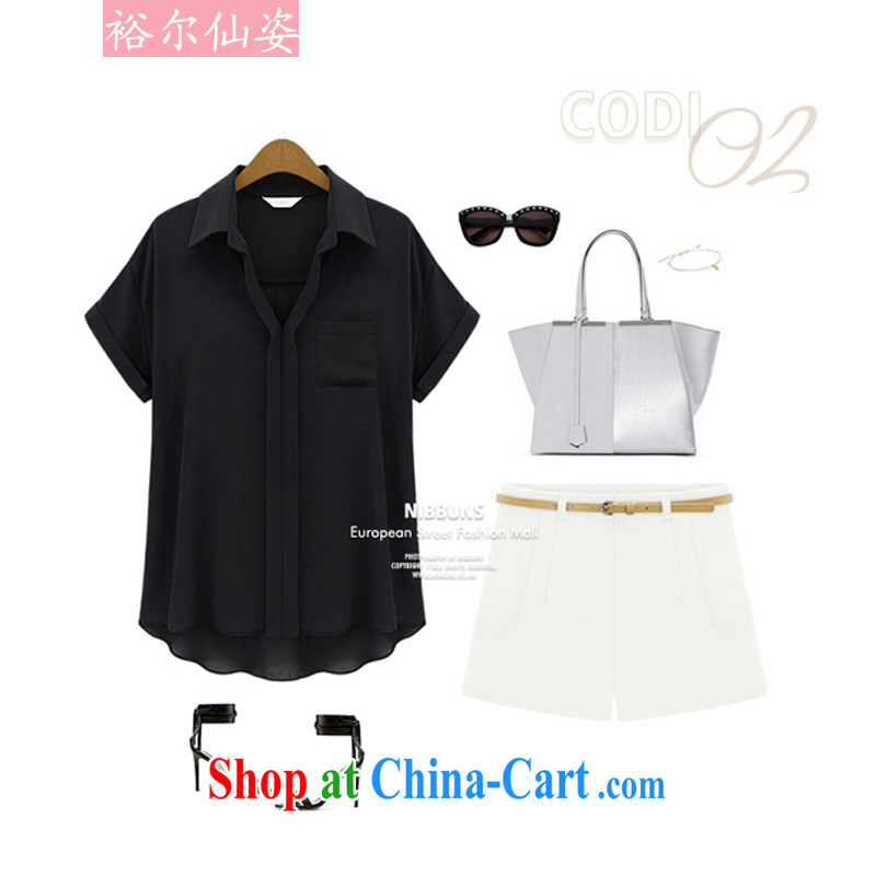 Yu's Sin City 2015 spring and summer new OL career with Europe and America, and indeed increase, solid-colored shirt female black 4 XL, Yu's sin (yuerxianzi), shopping on the Internet