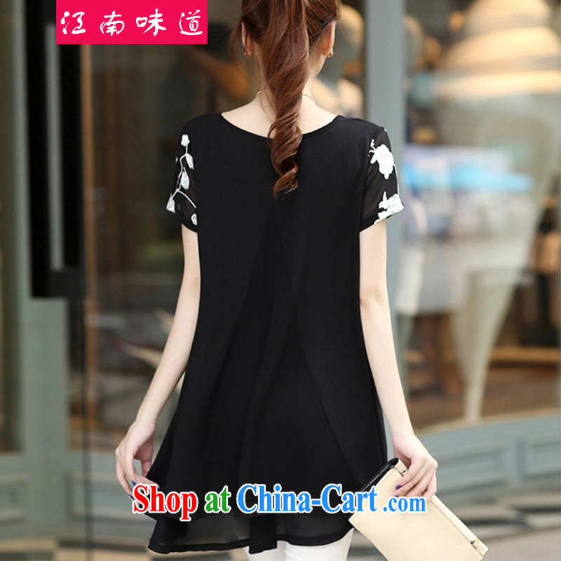 taste in Gangnam-gu 2015 summer on the new girl, loose the code snow woven shirts female long leave of two-piece lapel T shirt 7600 black XXXL Gangnam, taste, and shopping on the Internet