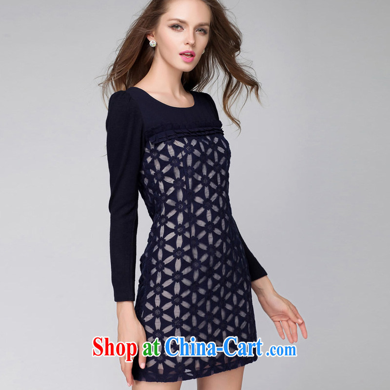 Ms Audrey EU focus in Europe and America, the ladies' long-sleeved dress of the mm thick winter elegant European root yarn rust spend long-sleeved skirt JW 3280 dark blue M crackdown, Ms Audrey EU, jiaowei), online shopping