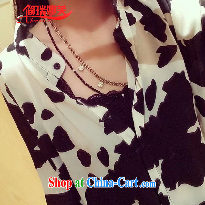 In short, the possible spring 2015 new thick MM and indeed XL loose video thin cardigan in solid long shirt female J 675 black and white 3 XL _170 - 200 _