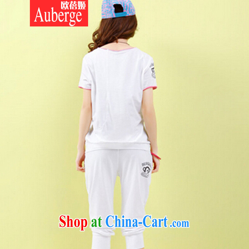 The Pei-hee 2015 summer Korean short-sleeve sport and leisure package girls summer maximum number 7 loose pants stylish stamp large mouth monkey Kit female white XL, Auberge, shopping on the Internet
