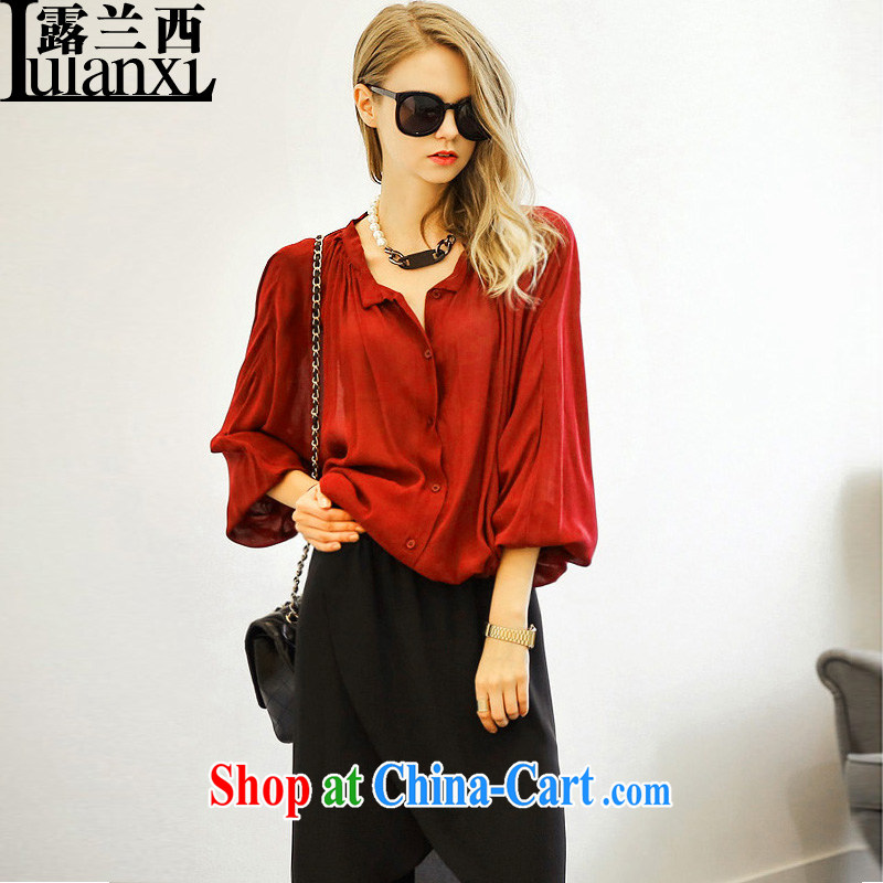 Terrace, Western Europe and the United States was indeed the XL female loose bat snow woven shirts ladies, with the shirt with two package summer 1808 title red shirt + black pants and skirts XL 5 180 - 200 Jack left and right