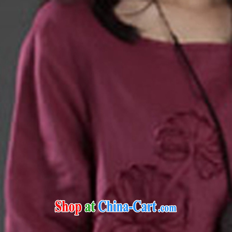To Love, spring 2015 the new dress code the ladies literary, small fresh loose embroidery cuff in the cotton dress wine red XXL, to love-fang (QIAOAIFANG), online shopping